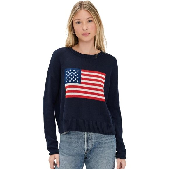 Sweaters - Cotton Crewneck Sweater Unisex Medium American Flag Graphic Casual